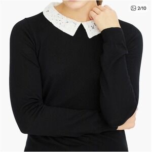J. Crew Black Crewneck Sweater with White Lace Peter Pan Collar